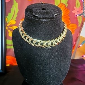 9. Vintage Signed Coro Goldtone Choker, 15" with Gold leaf Roman Empire Design